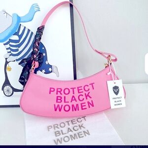 Pink 'Protect Black Women' clutch Bag NWOT W/ dusk bag and scarf tie & strap